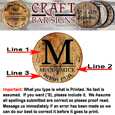 Rustic Decor Personalized Barrel Head - Custom Monogram and Name Pub Sign - Whiskey Head Bar Sign - Craft Bar Signs