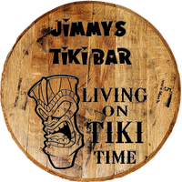 Rustic Decor Personalized Whiskey Barrel Head - Custom Tiki Totem Bar Sign 2 Island Time - Craft Bar Signs