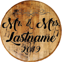 Rustic Decor Personalized Whiskey Barrel Head - Custom Married Couple Family Name - Wedding Tribute - Craft Bar Signs