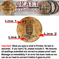 Rustic Decor Personalized Whiskey Barrel Head - Custom Man Cave Sign with Whiskey Barrel - Craft Bar Signs