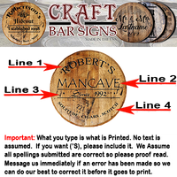 Rustic Decor Personalized Whiskey Barrel Head - Custom Man Cave or Bar Sign - Craft Bar Signs
