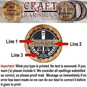 Taproom Ale House Tap Handle - Custom Barrel Head Bar Sign - Craft Bar Signs