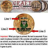 Craft Bar Signs | Billiard Room Pool & Beer Personalized Man Cave Bar Sign - Personalization Guide
