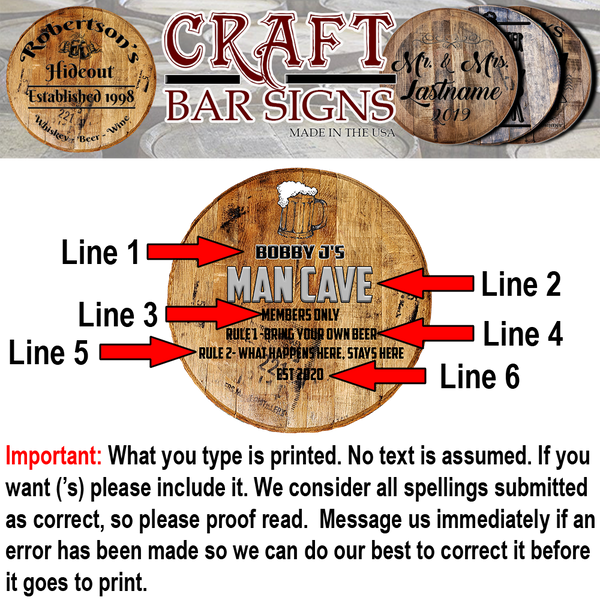 Craft Bar Signs Man Cave Member Rules Personalized Man Cave Bar Sign