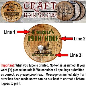 Craft Bar Signs | 19th Hole Golf Bar Personalized Sports Bar Sign - Personalization Guide