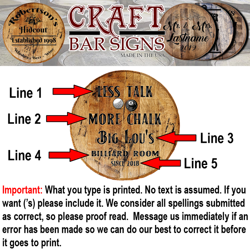 Craft Bar Signs | Billiard Room Personalized Man Cave Wall Decor - Personalization Guide