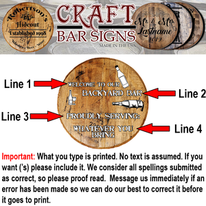 Craft Bar Signs | Backyard Bar BYOB Personalized Man Cave Bar Sign - Personalization Guide