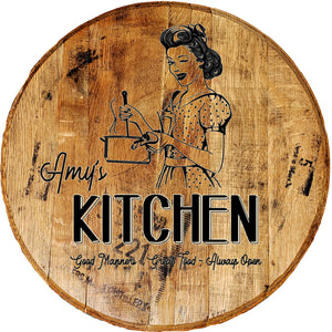 50's Vintage Personalized Rustic Kitchen Sign - Custom Barrel Head