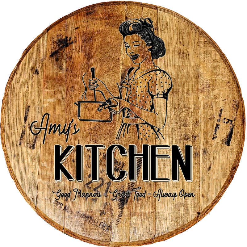 50's Vintage Personalized Rustic Kitchen Sign - Custom Barrel Head