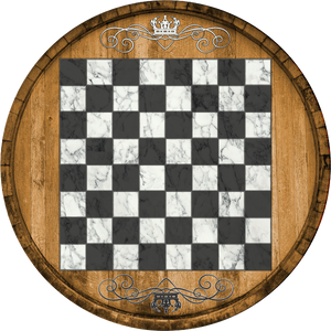 Chess Board End Table | Faux Whiskey Bourbon Barrel Head End Table
