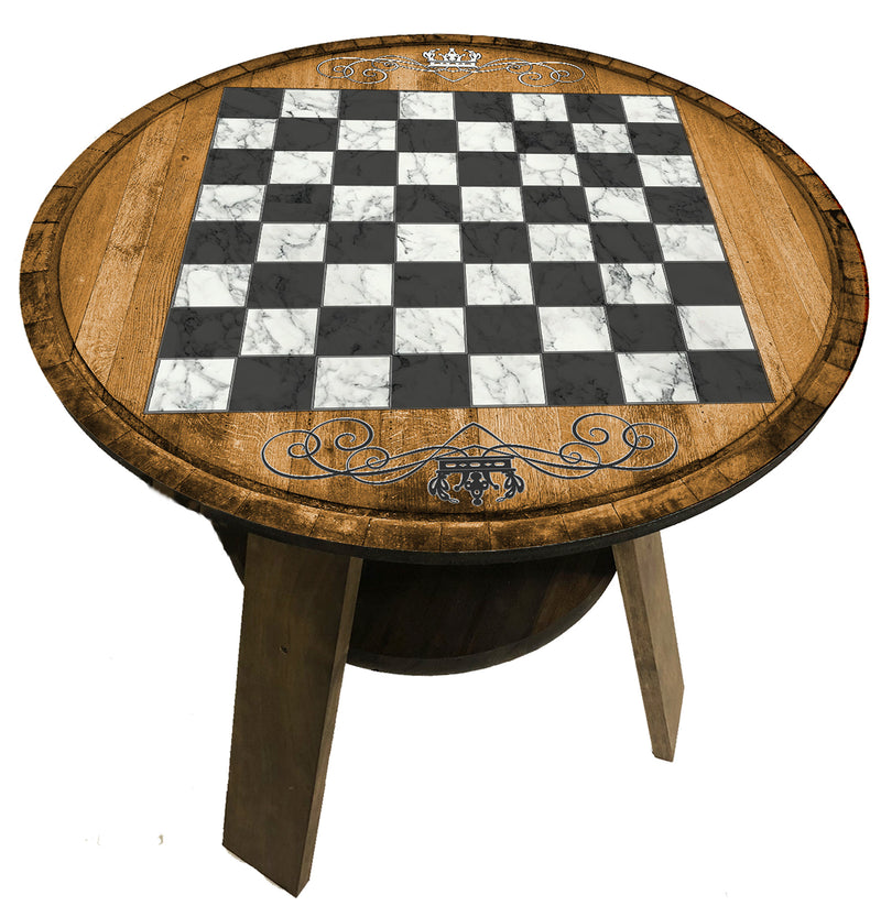 Chess Board End Table | Faux Whiskey Bourbon Barrel Head End Table