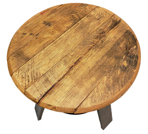 Authentic Bourbon Barrel Head Table with Shelf - Real Whiskey Barrel Round Top End Table