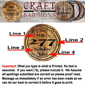 Rustic Home Decor Personalized Barrel Head - Custom Address Sign - Whiskey Head Home Decor - Craft Bar Signs