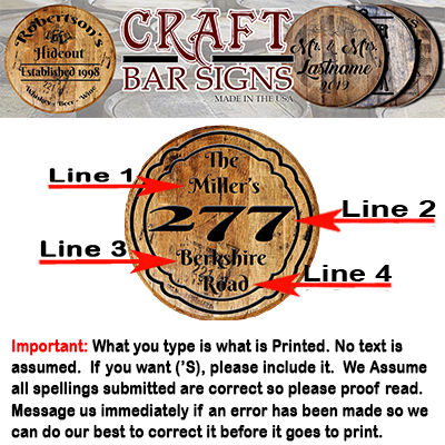 Craft Bar Signs | Personalized Address Sign - Custom Barrel Head