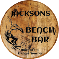 Rustic Decor Personalized Barrel Head - Custom Surfer Beach Bar - Whiskey Head Bar Sign - Craft Bar Signs