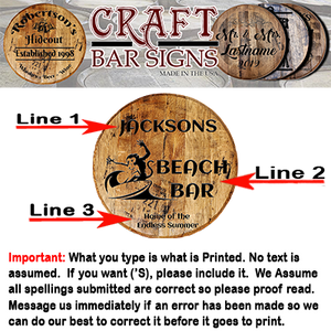 Rustic Decor Personalized Barrel Head - Custom Chimp Surfing - Whiskey Head Bar Sign - Craft Bar Signs