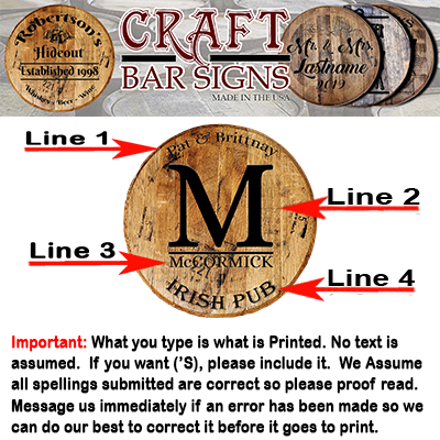 Craft Bar Signs | Monogram & Names Personalized Family Bar Sign