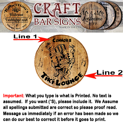 Rustic Decor Personalized Whiskey Barrel Head - Custom Tiki Totem Bar Sign - Craft Bar Signs