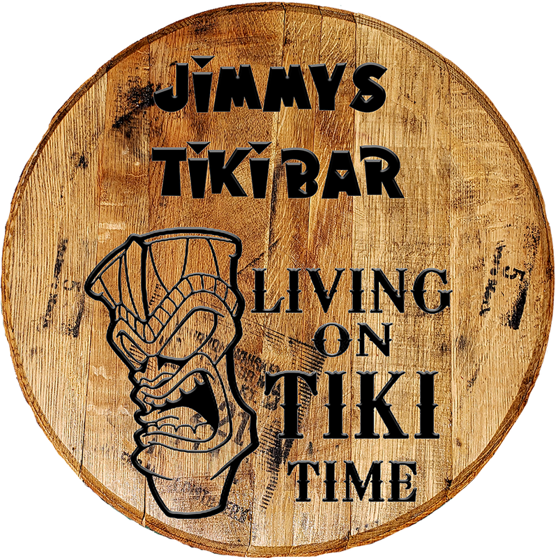 Rustic Decor Personalized Whiskey Barrel Head - Custom Tiki Totem Bar Sign 2 Island Time - Craft Bar Signs