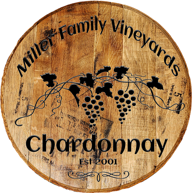 Rustic Decor Personalized Whiskey Barrel Head - Custom Family Vineyards and Grape Vines Winery Sign - Craft Bar Signs