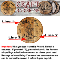 Rustic Decor Personalized Whiskey Barrel Head - Custom Family Valley Winery - Craft Bar Signs