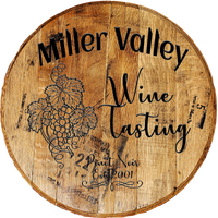 Rustic Decor Personalized Whiskey Barrel Head - Custom Family Valley Wine Tasting Grapes - Craft Bar Signs