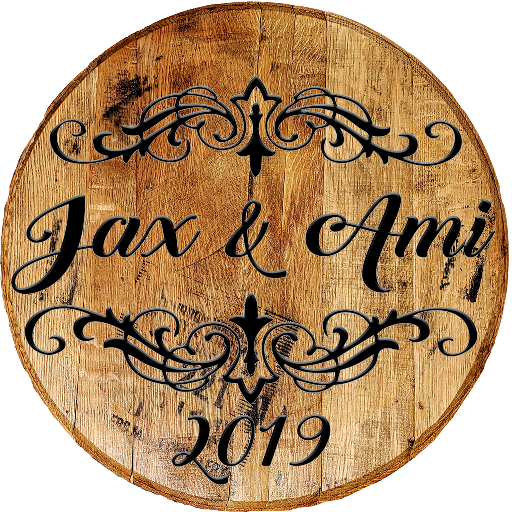 Rustic Decor Personalized Whiskey Barrel Head - Custom Married Couple First Names - Wedding Tribute - Craft Bar Signs