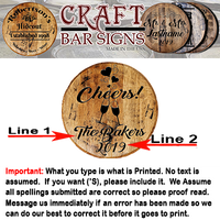 Rustic Decor Personalized Whiskey Barrel Head - Custom Married Couple Last Name and Champagne - Cheers Wedding Tribute - Craft Bar Signs