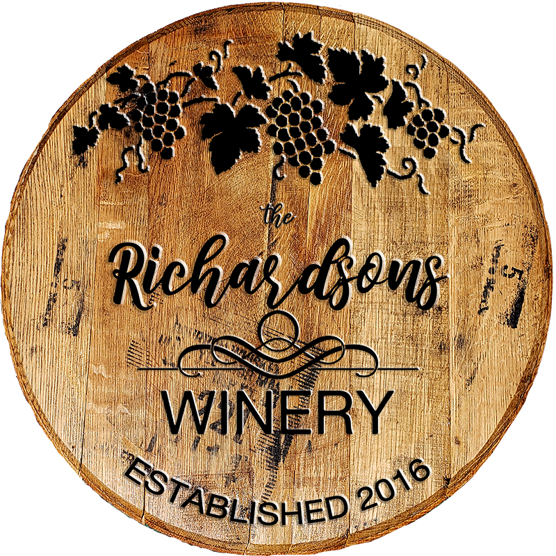 Rustic Decor Personalized Whiskey Barrel Head - Custom Family Name Winery - Craft Bar Signs