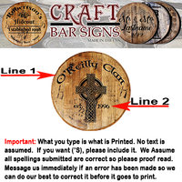 Rustic Decor Personalized Whiskey Barrel Head - Custom Irish Family Clan Name Bar Sign - Craft Bar Signs