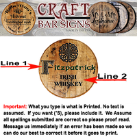 Rustic Decor Personalized Whiskey Barrel Head - Custom Celtic Eternity Knot Irish Family Name Whiskey - Craft Bar Signs