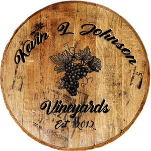 Rustic Decor Personalized Whiskey Barrel Head - Custom Name Vineyards - Craft Bar Signs