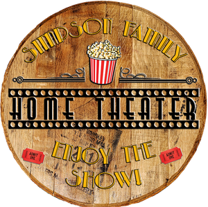Rustic Decor Personalized Whiskey Barrel Head - Custom Family Home Movie Theater - Movie Night - Craft Bar Signs