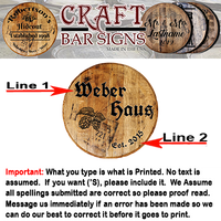 Rustic Decor Personalized Whiskey Barrel Head - Custom German Family Name Haus - Hopps - Craft Bar Signs