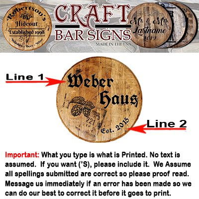 Rustic Decor Personalized Whiskey Barrel Head - Custom German Family Name Haus - Hopps - Craft Bar Signs