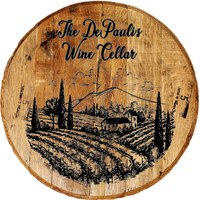 Tuscan Vineyard Wine Cellar - Custom Barrel Head Bar Sign - Craft Bar Signs