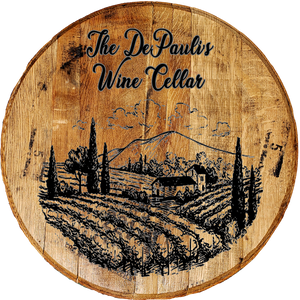 Tuscan Vineyard Wine Cellar - Custom Barrel Head Bar Sign - Craft Bar Signs