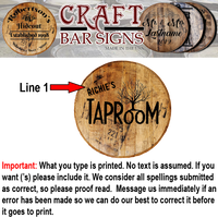 Taproom Bar Sign Oak Tree - Custom Barrel Head Bar Sign - Craft Bar Signs