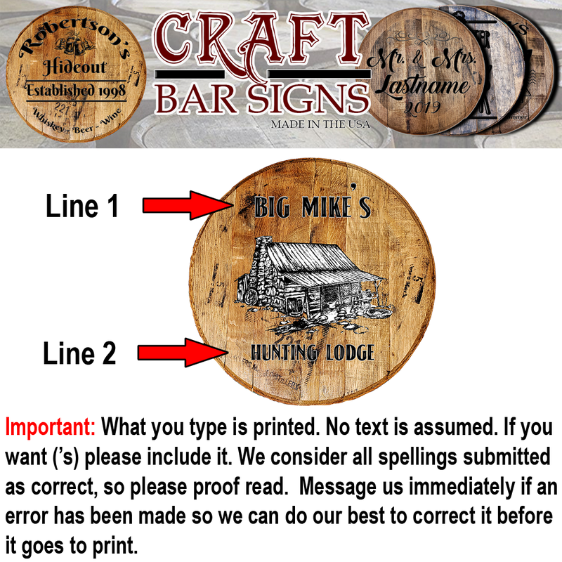 Craft Bar Signs | Hunting Lodge Personalized Rustic Bar Sign - Personalization Guide
