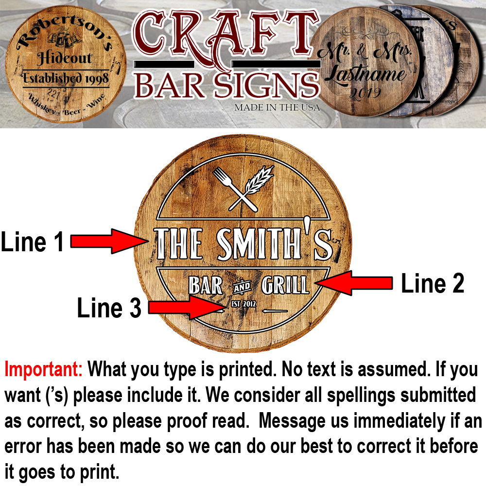 Craft Bar Signs | Bar & Grill Personalized Rustic Kitchen Sign - Personalization Guide