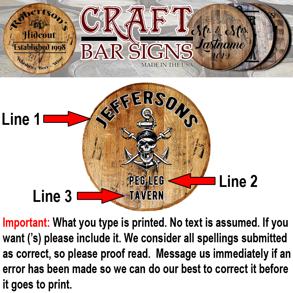 Crew Bar Sign Craft Bar Signs - Authentic Custom Whiskey Bourbon Barrel Heads