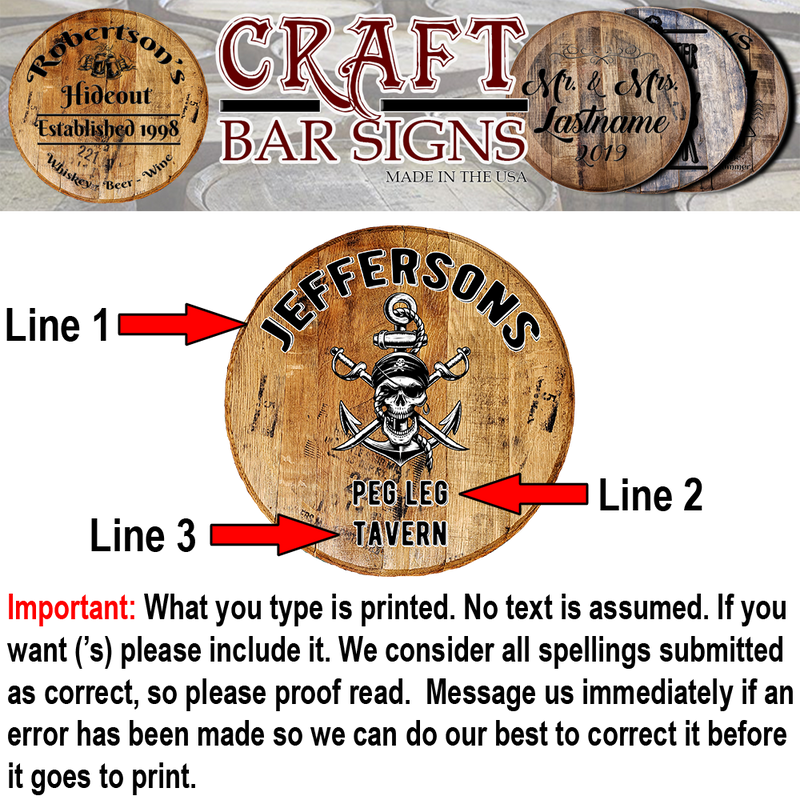 Pirate Nautical Anchor Bar Tavern - Custom Barrel Head Bar Sign - Craft Bar Signs