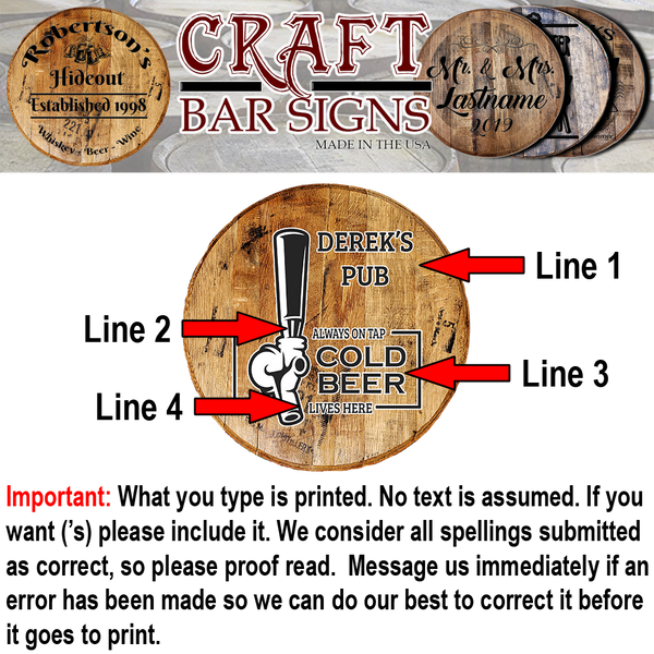 Craft Bar Signs | Beer on Tap Handle Personalized Bar Sign