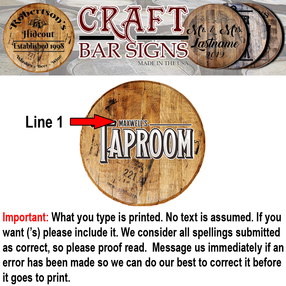 Taproom Custom Modern - Personalized Barrel Head Bar Sign - Craft Bar Signs