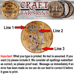 Craft Bar Signs | Mr & Mrs Wine Bottle Personalized Rustic Wall Decor - Personalization Guide
