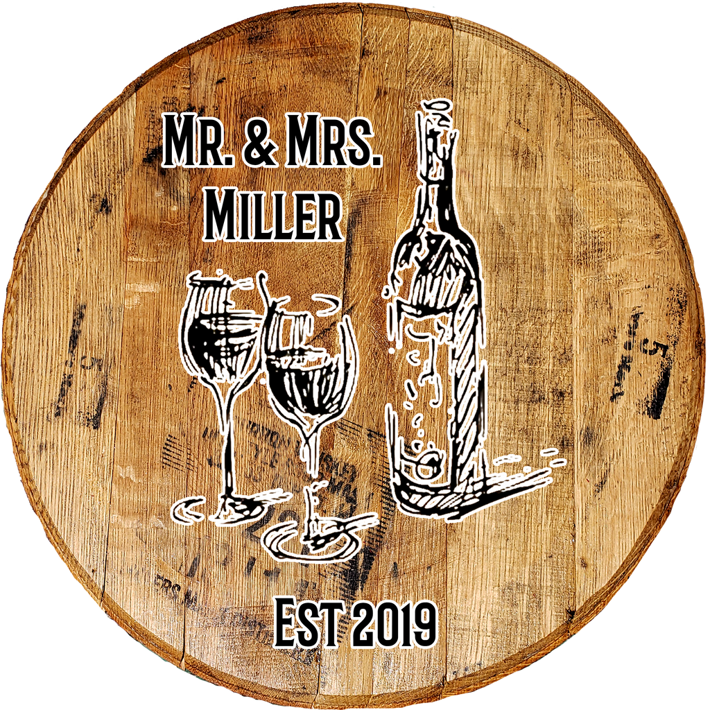 Craft Bar Signs | Mr & Mrs Wine Bottle Personalized Rustic Wall Decor - Brown, Black and White