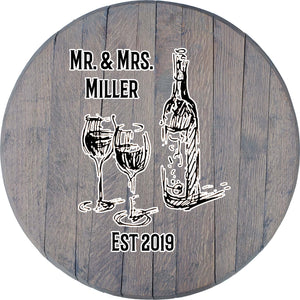 Craft Bar Signs | Mr & Mrs Wine Bottle Personalized Rustic Wall Decor - Gray, Black and White
