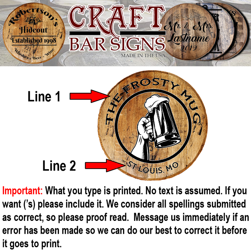 Craft Bar Signs | Frosty Mug Beer Stein Personalized Bar Sign - Personalization Guide