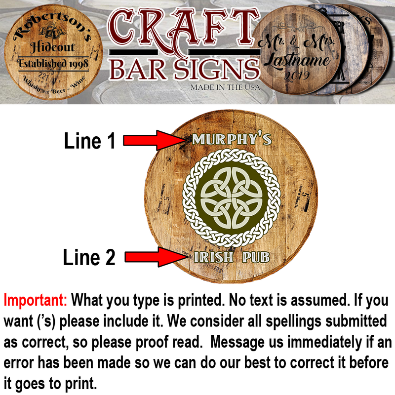 Craft Bar Signs | Irish Pub Celtic Knot Personalized Irish Bar Sign - Personalization Guide