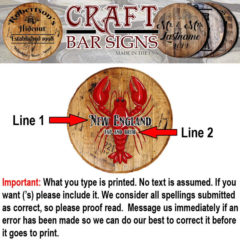 Craft Bar Signs | Lobster New England Tap & Brew Personalized Bar Sign - Personalization Guide